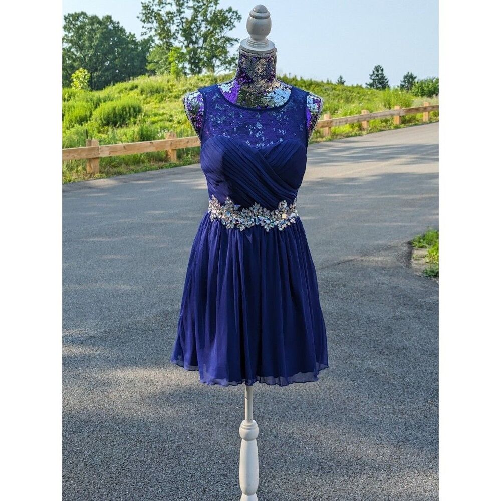 Speechless Size 3 NWT Illusion Mini Dress w Embellished Crystal Waist Formal‎